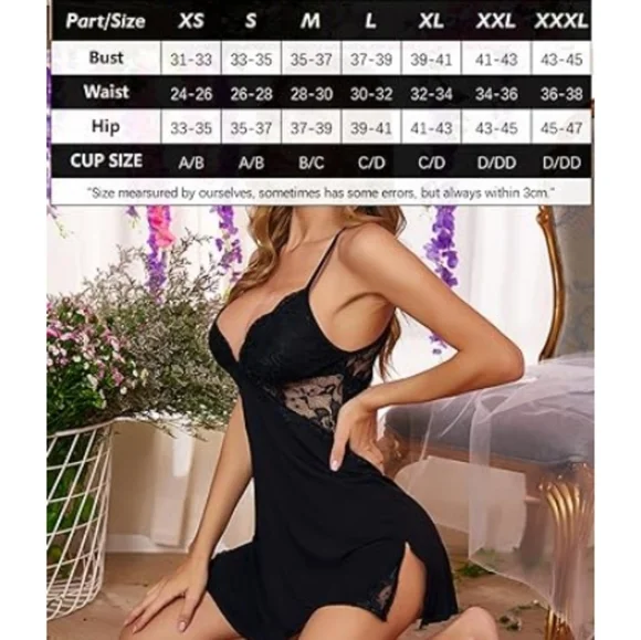 Nightie Lingerie Lace Chemise Sleepwear Babydoll Teddy Nighty Dull Black - Picture 7 of 7